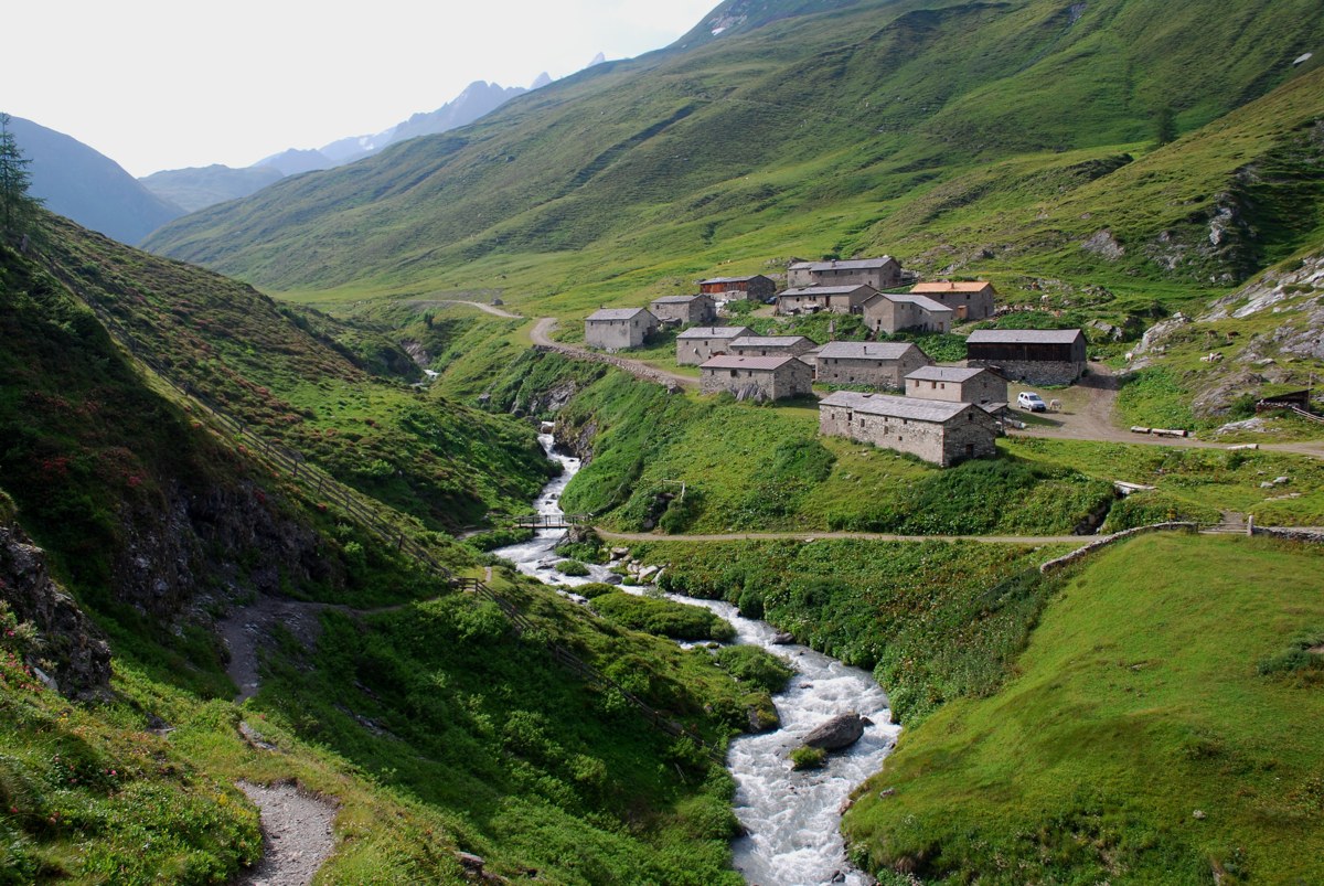 Regional landscape: stone alpine buildings at Jagdhausalm in East Tyrol